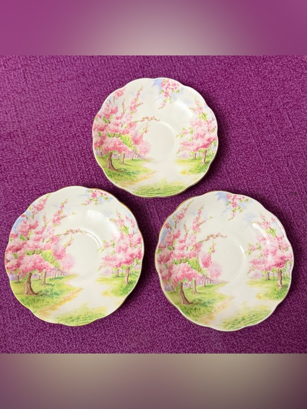 Vintage Set of 3 Royal Albert Bone China ‘Blossom Time’ Saucers, Reg. No. 799933